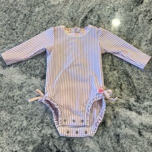 Lavender Seersucker Long Sleeve Rash Guard One Piece 6-12m